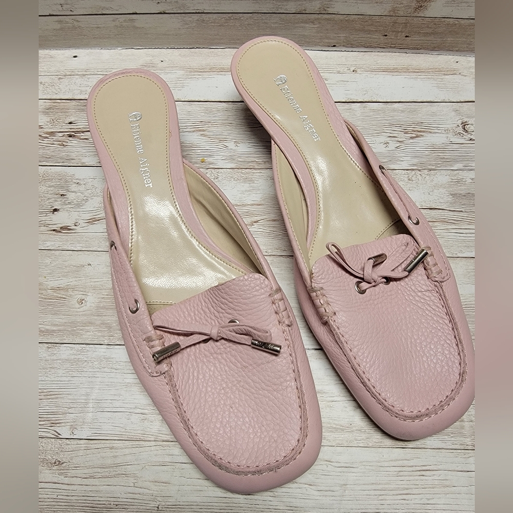 Etienne Aigner Pink Leather E-Walton Kitten Heel Mules - Womens Size 8